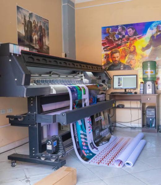 Sucre Bolivia October 8 plotter in press of a graphic design studio. Shoot on October 8, 2019